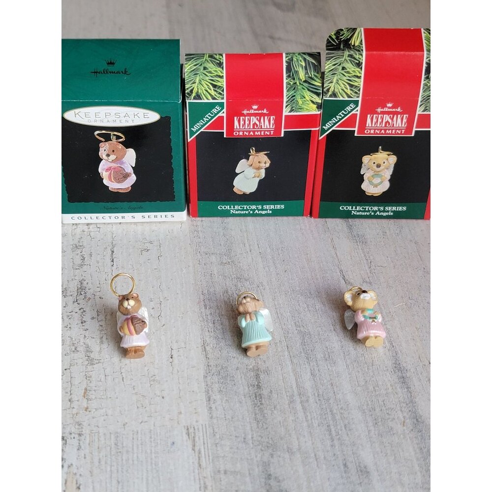 Hallmark miniature Nature's‎ angel animal ornament Xmas set